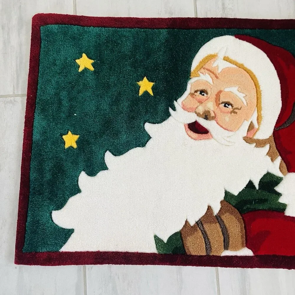 Anglo Oriental Christmas Santa Claus Area Rug 36x24 Hand Tufted Carved Holiday